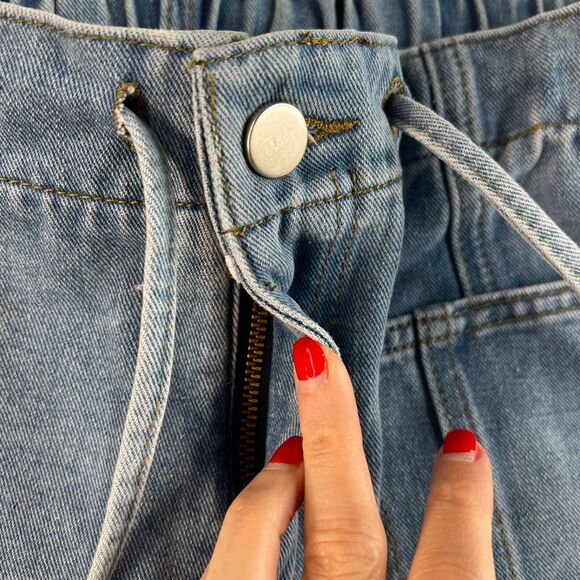 Blue Ankle Cropped Jeans with High Waist and Tapered Legs - Picture 6 of 15